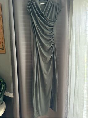 Zara Draped Olive Green Midi Dress